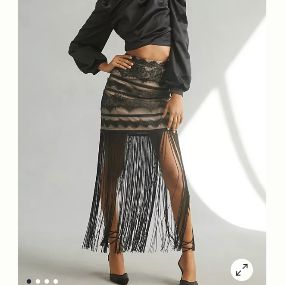 Vineet Bahl for Anthropologie Fringed Lace Skirt Size 4P